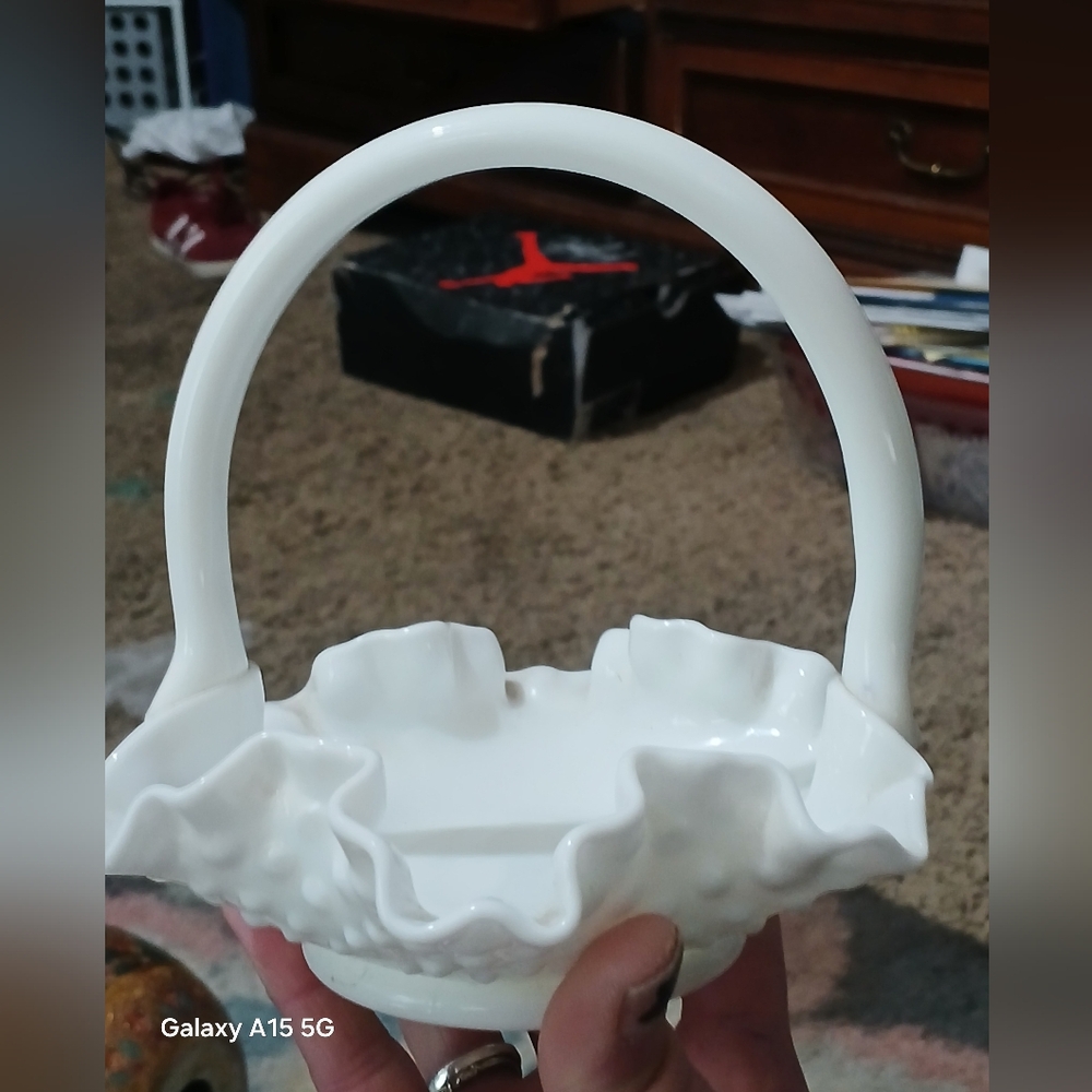 Fenton White Basket Vase
